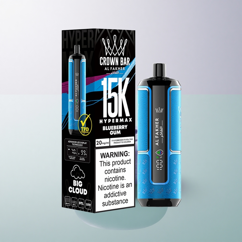 Al Fakher Crown Bar 15K Hypermax Blueberry Gum 22ml 600mAh 6mg Nicotine