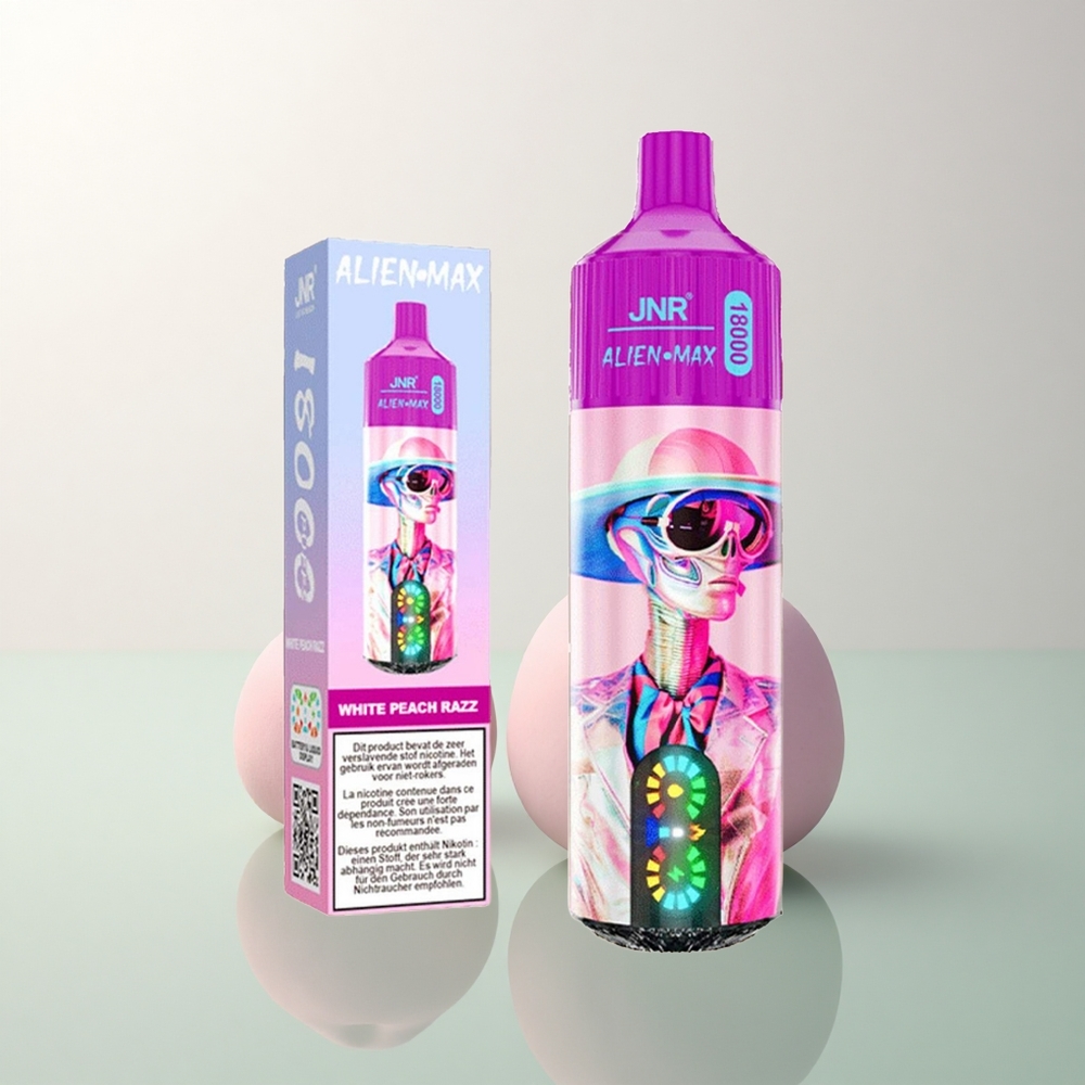 JNR Alien Max 18000 White Peach Razz Dual Mesh LED Display