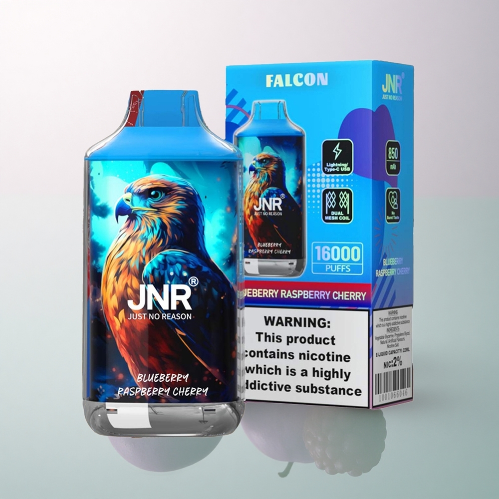 JNR Falcon 16000 Blueberry Raspberry Cherry 850mAh 22ml Dual Mesh Nicotine 0% 2%