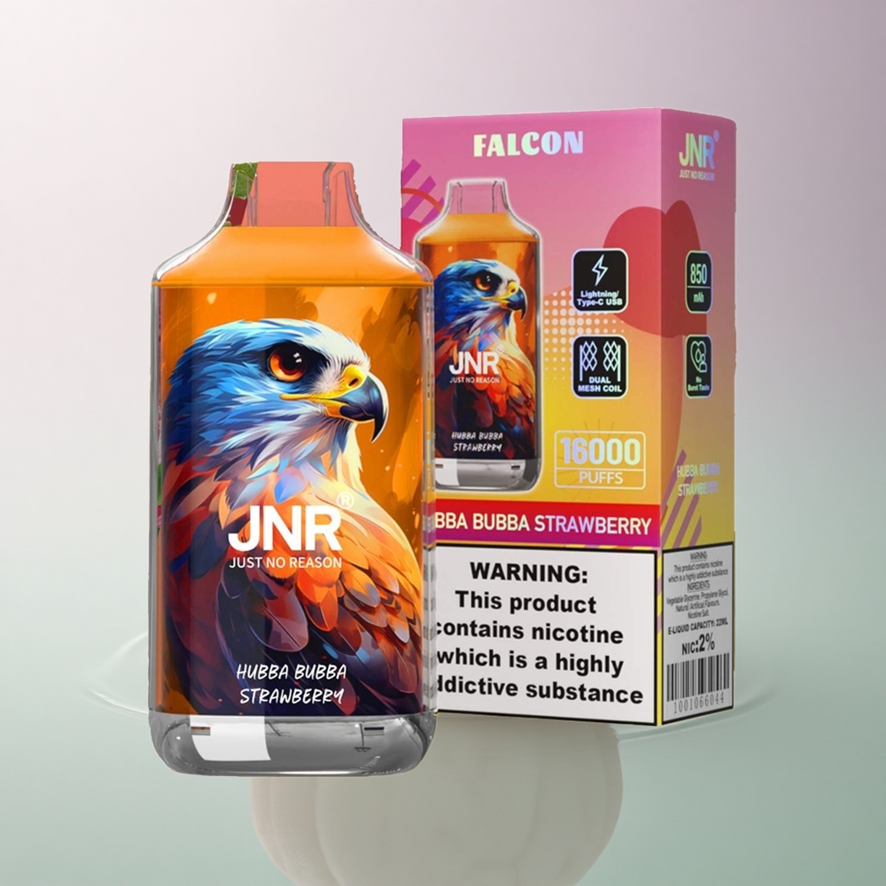 JNR Falcon 16000 Hubba Bubba Strawberry 850mAh 22ml Dual Mesh 0% Nicotine