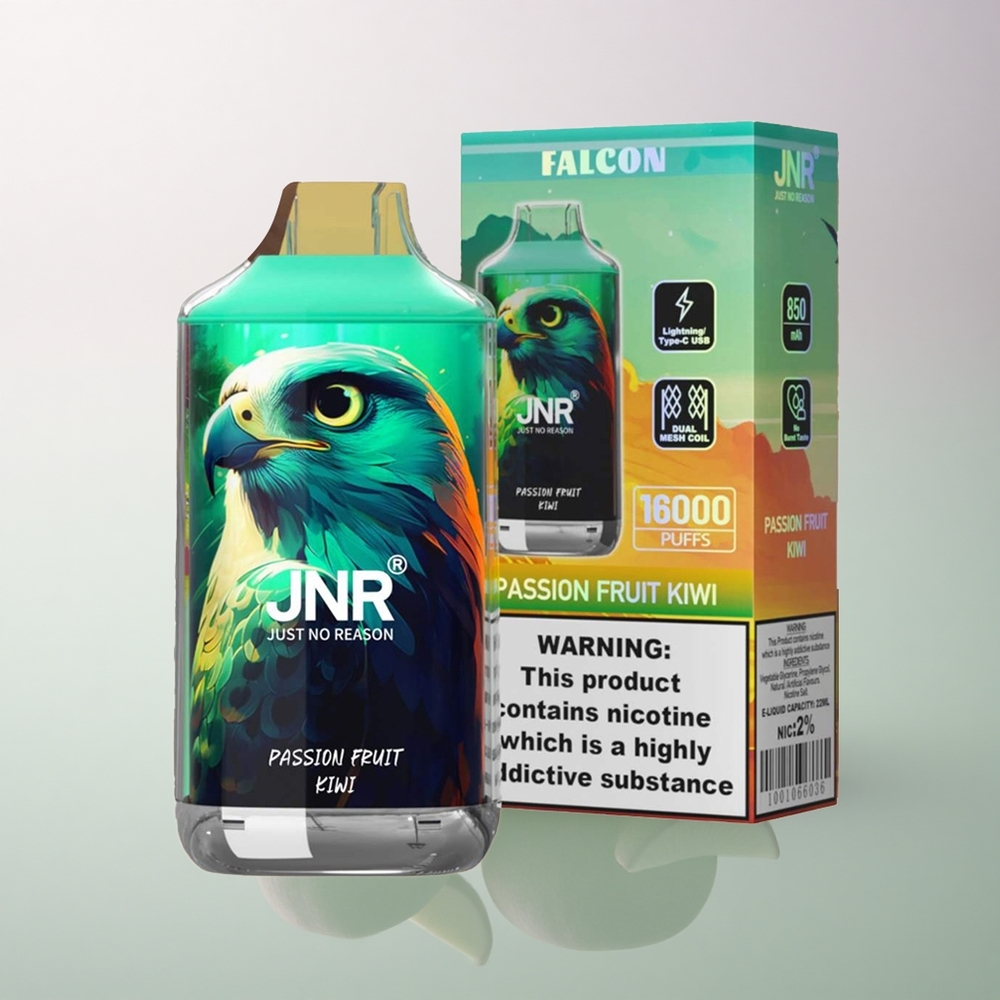 JNR Falcon 16000 Passion Fruit Kiwi Dual Mesh Coil 22ml 850mAh Nicotine 0% 2%