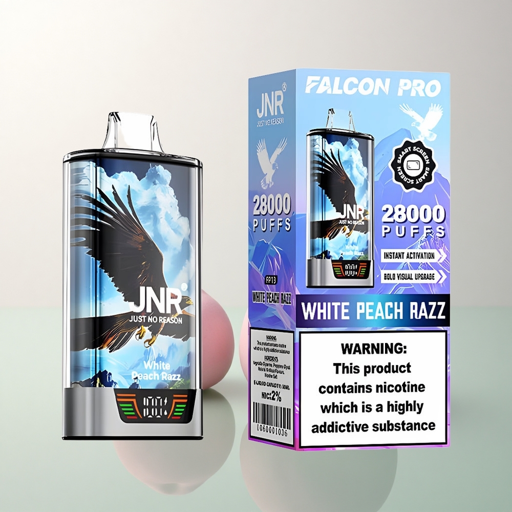 JNR Falcon Pro 28000 White Peach Razz 30ml 950mAh 5% Nicotine
