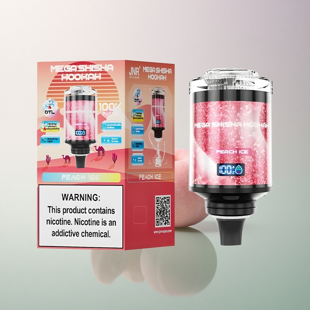 JNR Mega Shisha Hookah 100K Peach Ice 2200mAh 60ml Nicotine