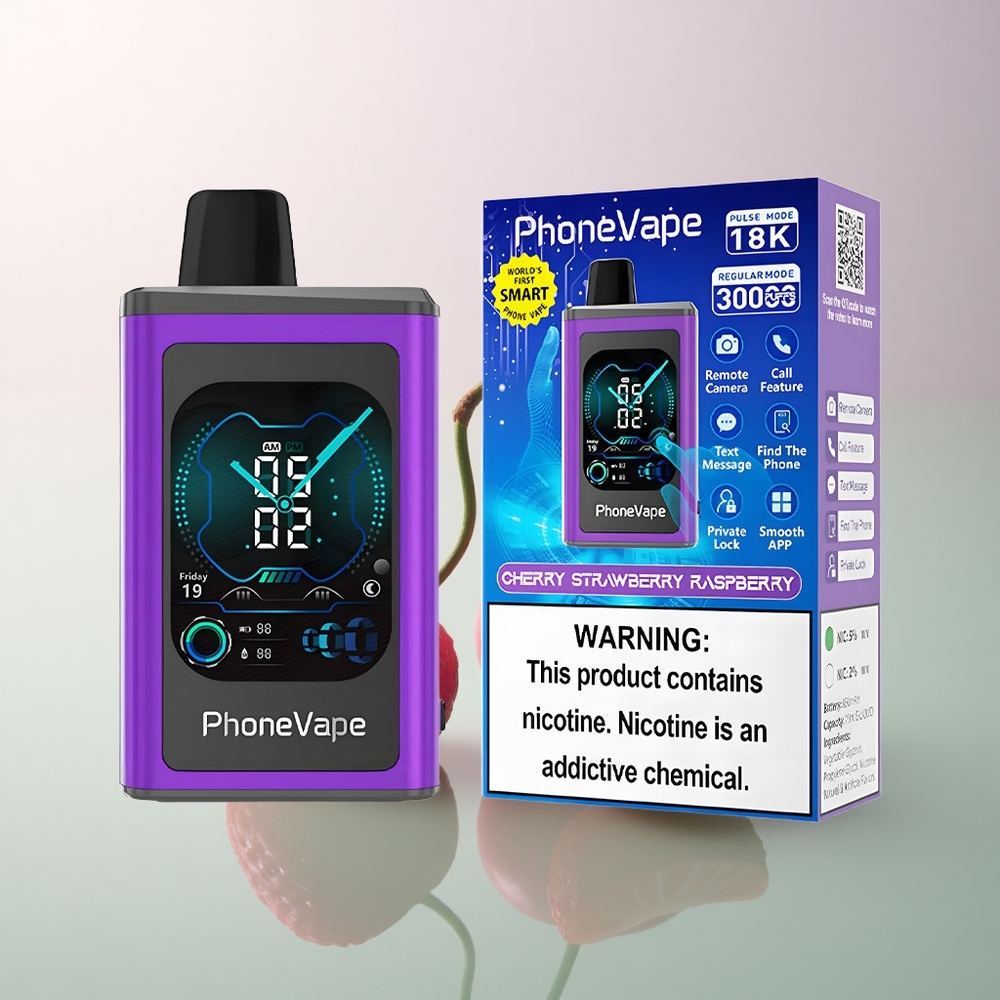 JNR PhoneVape 30000 Cherry Strawberry Raspberry 850mAh Type-C Adjustable Airflow Nicotine 2% 5%