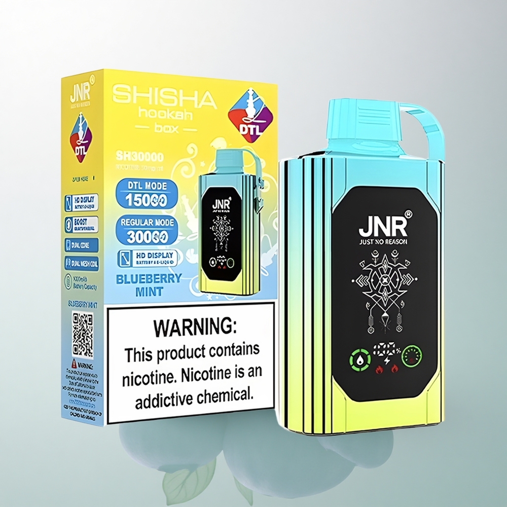 JNR Shisha Hookah Box 20500 Blueberry Mint HD Display 1000mAh Dual Mesh Coil