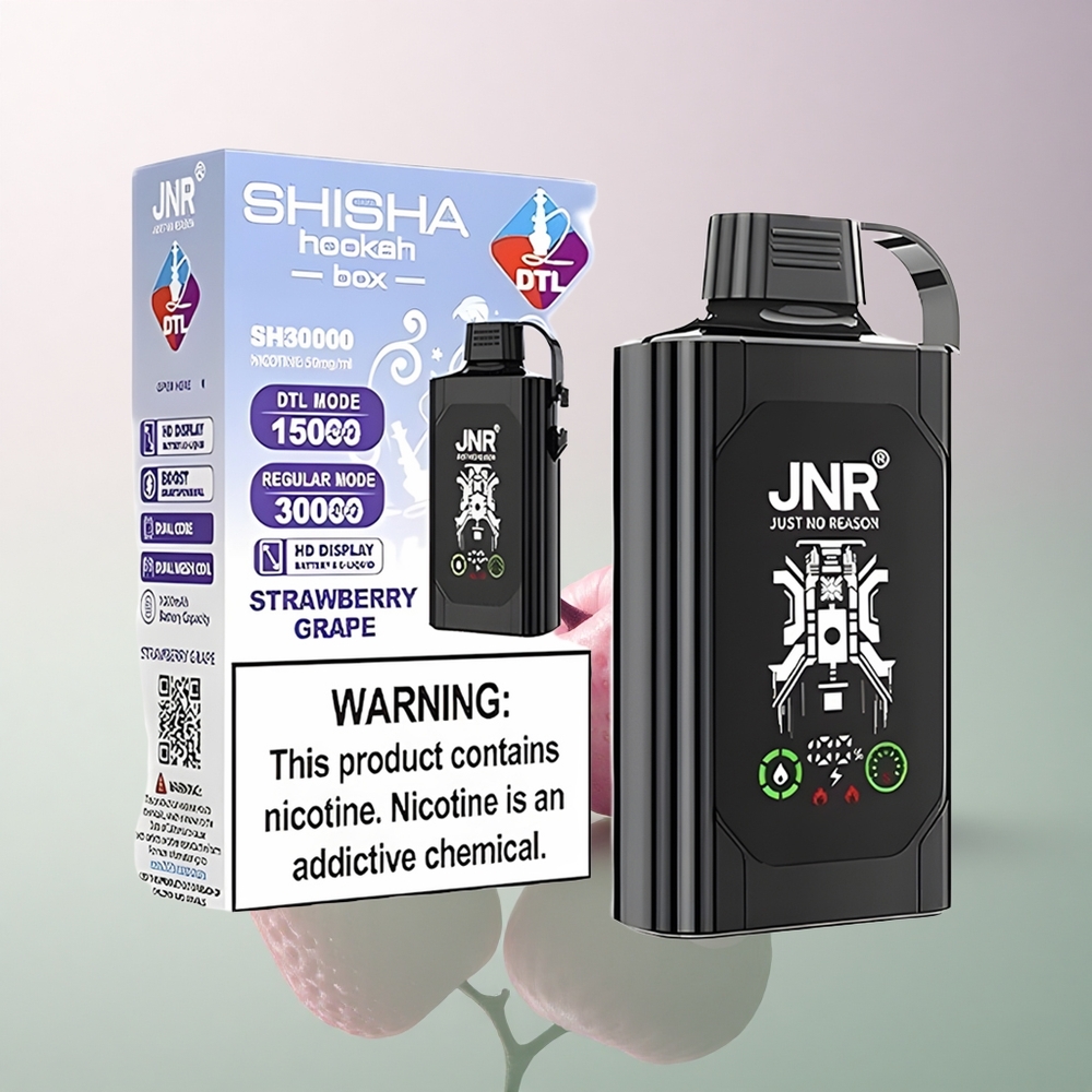 JNR Shisha Hookah Box 20500 Strawberry Grape HD Display 25ml Dual Mesh Coil
