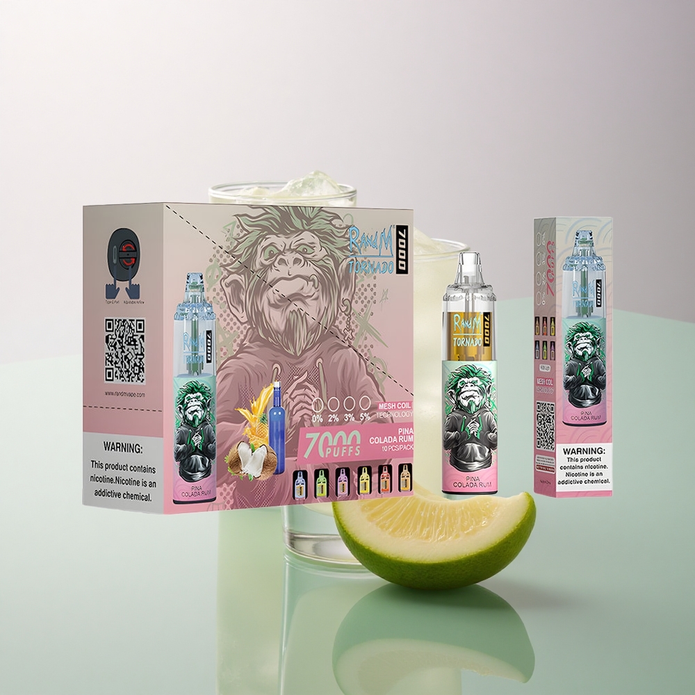 RandM Fumot Tornado 7000 Puffs Pina Colada Mesh Coil 14ML E-liquid 850mAh Battery Disposable Vape