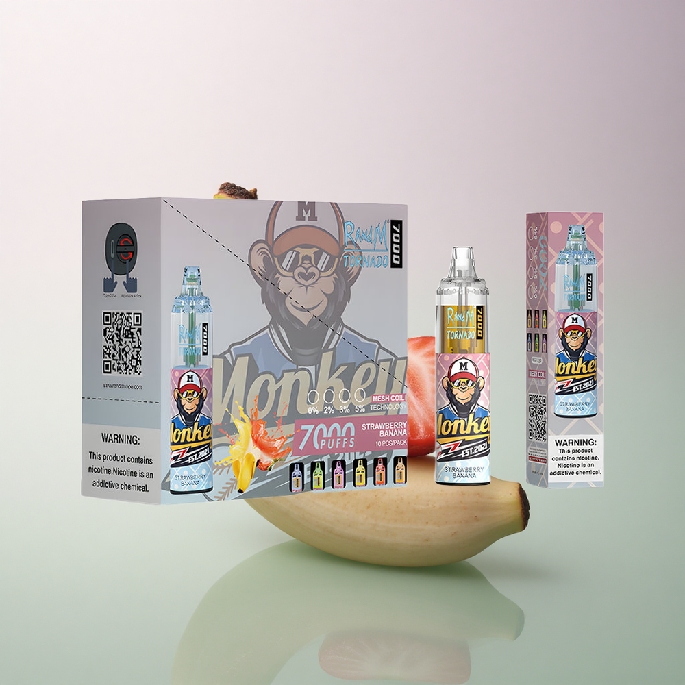 RandM Fumot Tornado 7000 Puffs Strawberry Banana 14ML 850mAh Mesh Coil