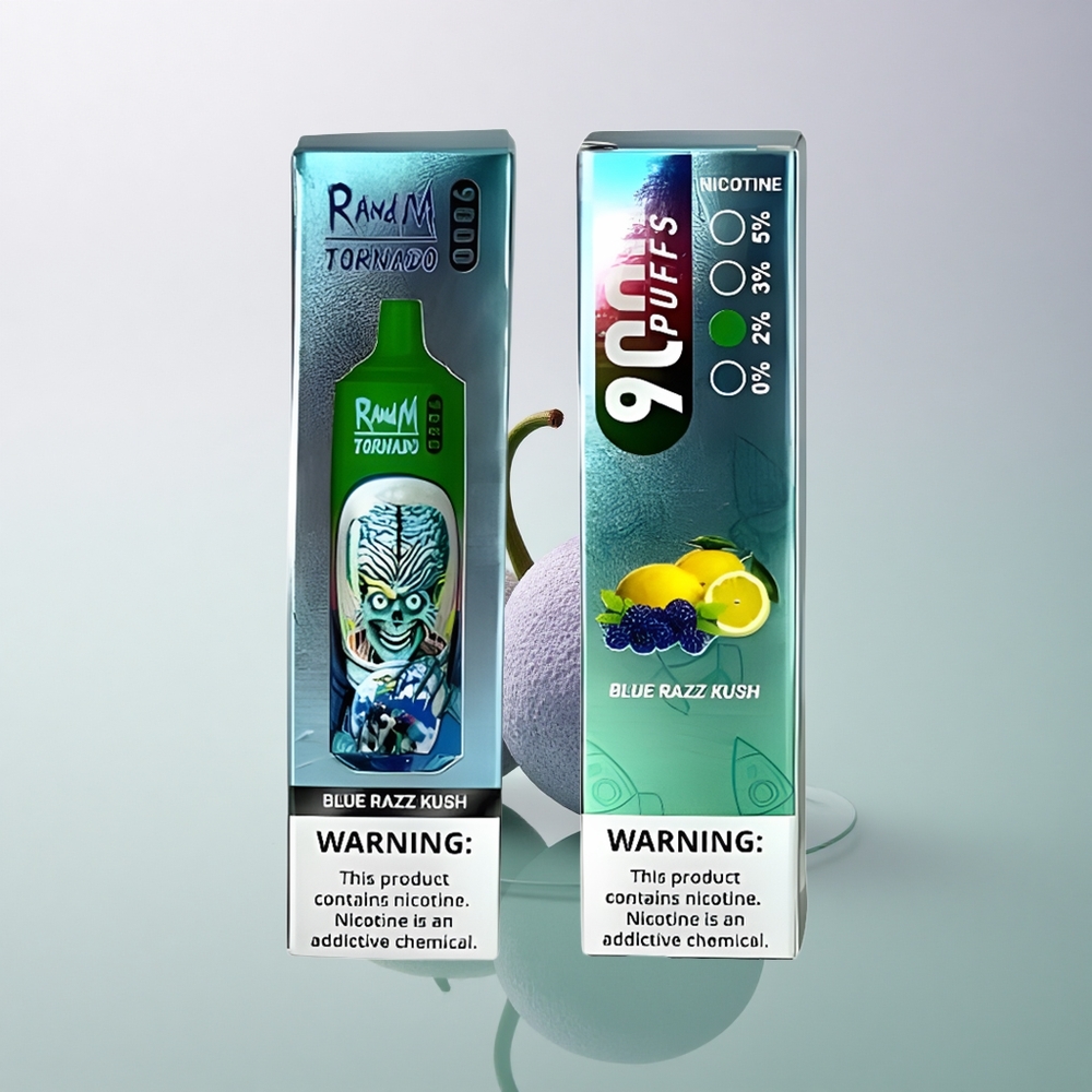 RandM Fumot Tornado 9000 Puffs Blue Razz Kush Mesh 18mL 850mAh