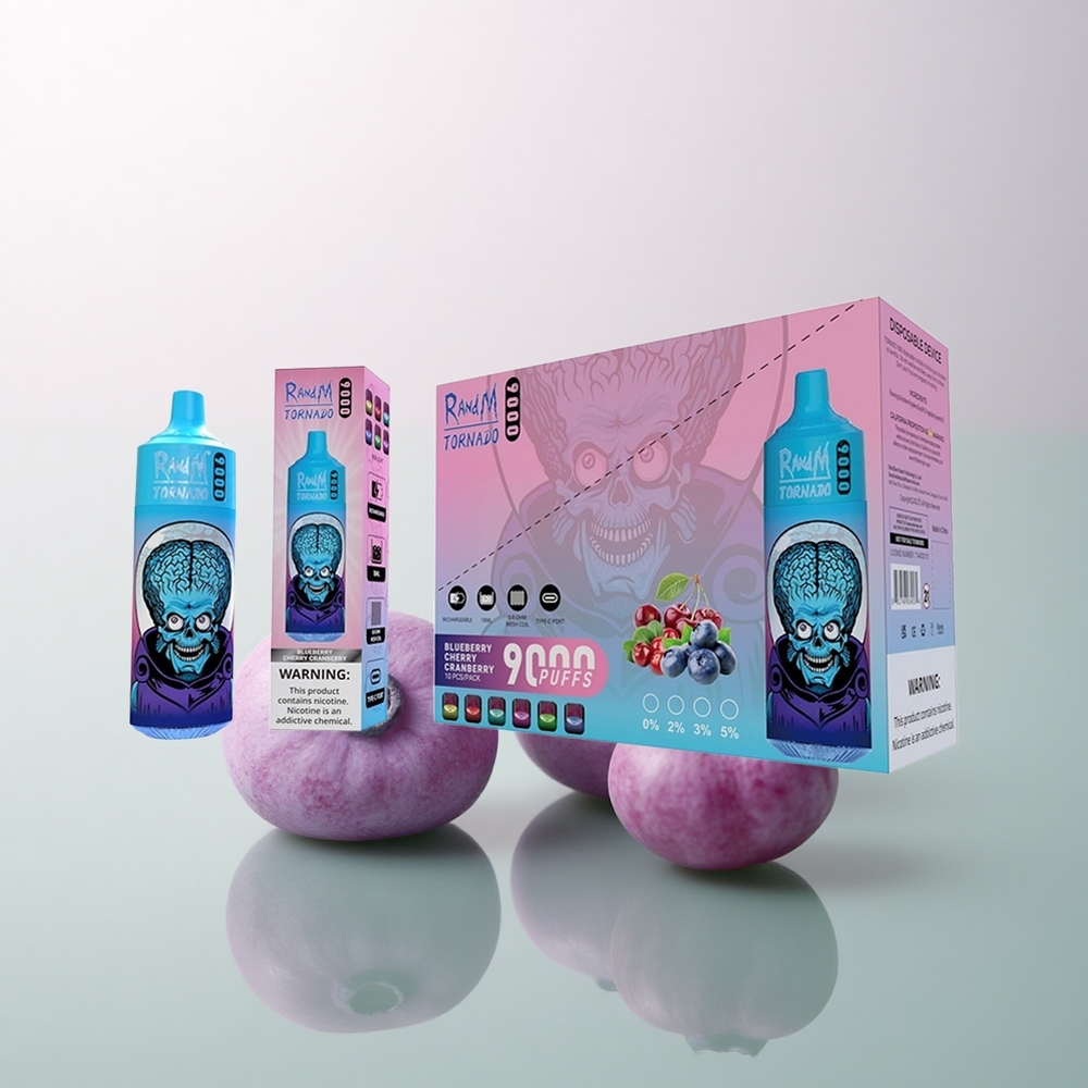 RandM Fumot Tornado 9000 Puffs Blueberry Cherry Cranberry Mesh Coil 18mL 850mAh