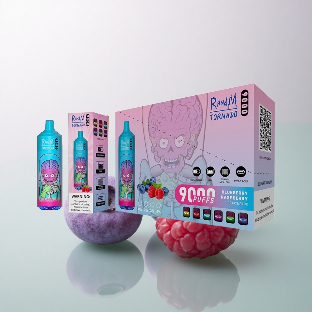 RandM Fumot Tornado 9000 Puffs Blueberry Raspberry 850mAh 18mL Mesh Coil
