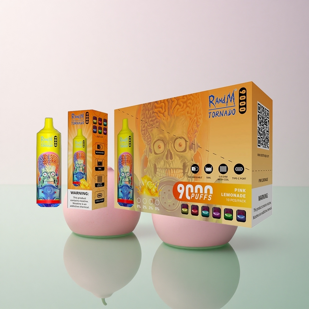 RandM Fumot Tornado 9000 Puffs Pink Lemonade Mesh Coil 18mL RGB Display