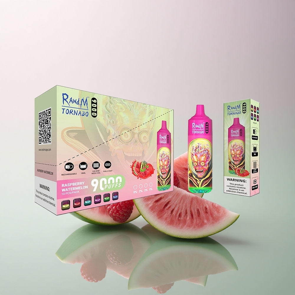 RandM Fumot Tornado 9000 Puffs Raspberry Watermelon 850 mAh Mesh Coil 18 mL