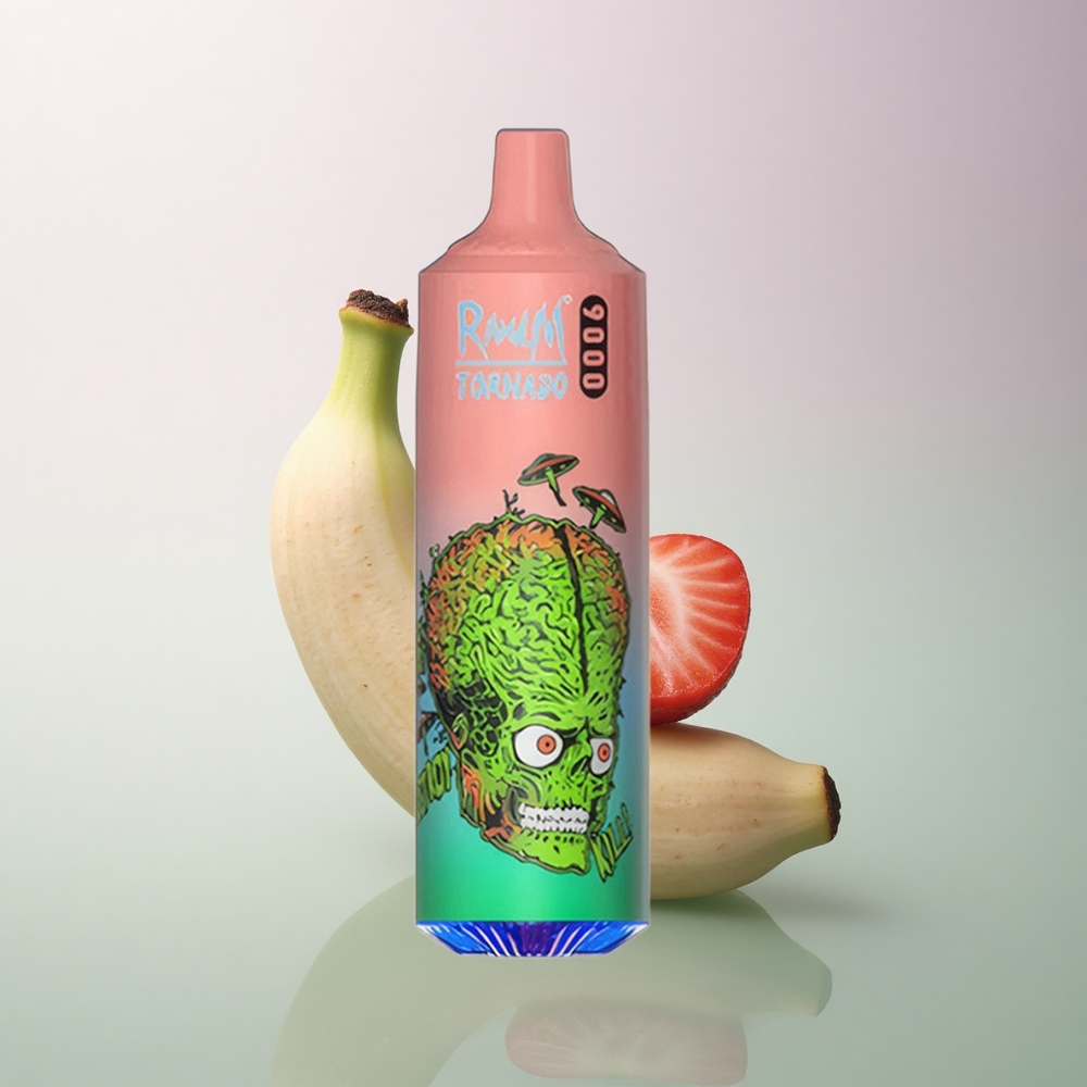 RandM Fumot Tornado 9000 Puffs Strawberry Banana 18mL 850mAh Mesh Coil