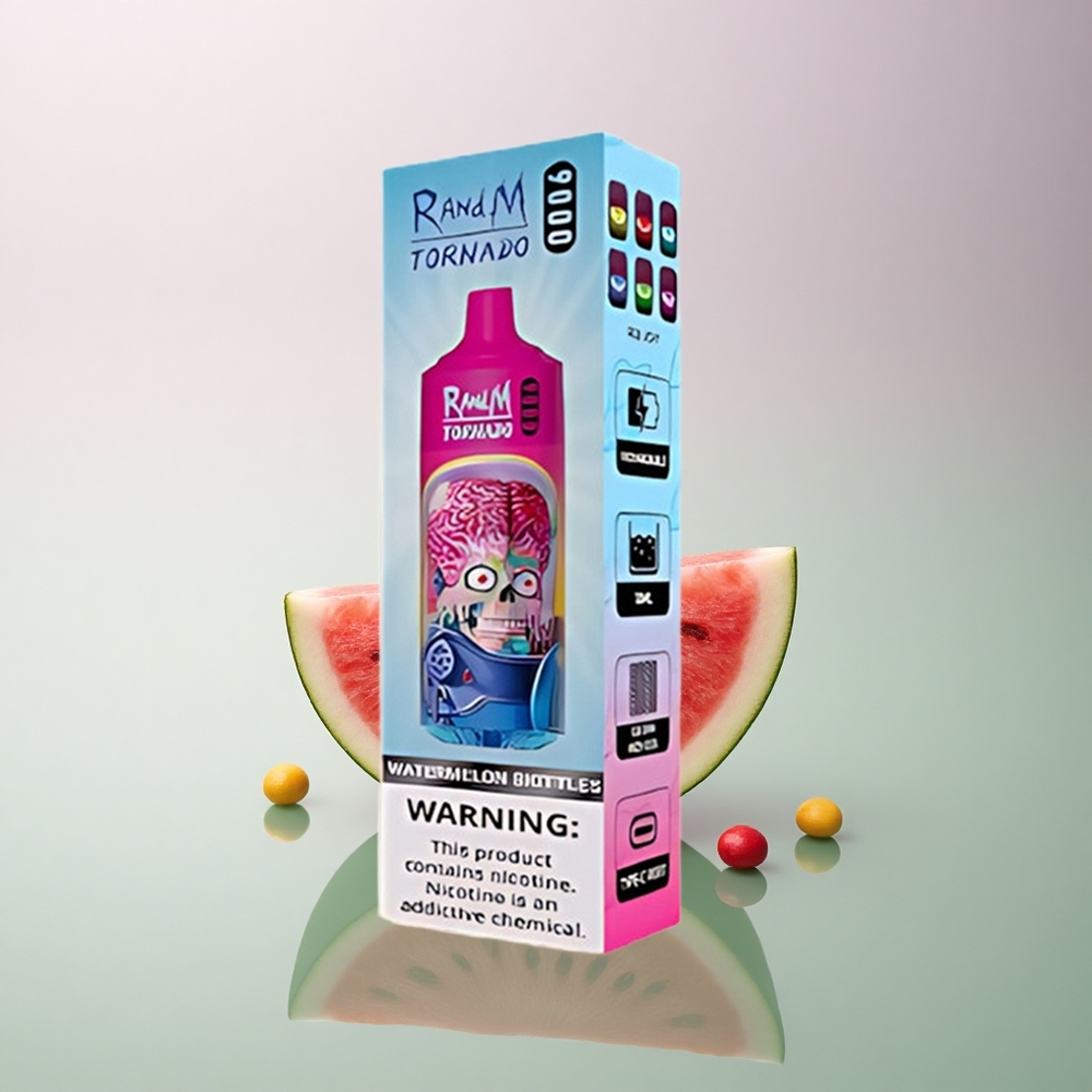 RandM Fumot Tornado 9000 Puffs Watermelon Skittles 850 mAh 18 mL Mesh Coil